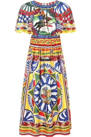Dolce & Gabbana Midikleid aus Seide mit Carretto-Print