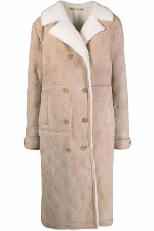 Philipp Plein Langer Shearling-Mantel mit Monogramm