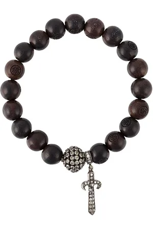 LOREE RODKIN Armband mit Holzperlen und Silberperle mit grauen Diamanten