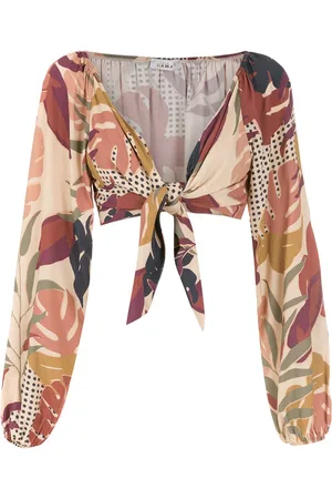 AMIR SLAMA Cropped-Bluse mit Palmblatt-Print