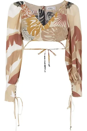 AMIR SLAMA Cropped-Wickelbluse mit tropischem Print