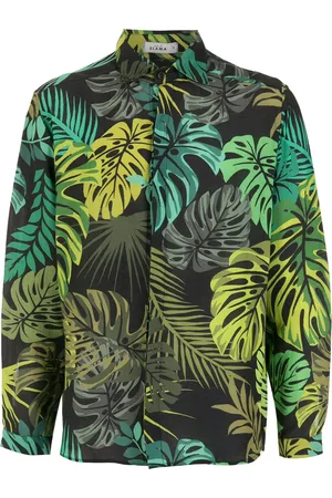 AMIR SLAMA Hemd mit Blatt-Print