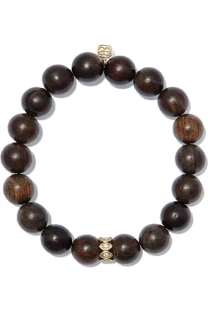 Sydney Evan Holzperlenarmband mit 14kt Gelbgold-Evil-Eye mit Diamanten
