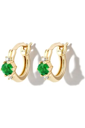 Adina Reyter 14kt Gelbgoldcreolen mit Diamanten und Smaragd