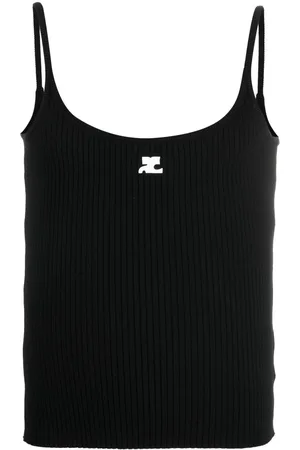Courrèges Geripptes Trägershirt mit Logo-Patch