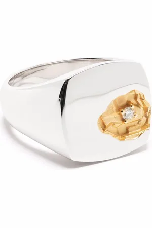 TOM WOOD Großer 14kt Goldring mit Diamanten
