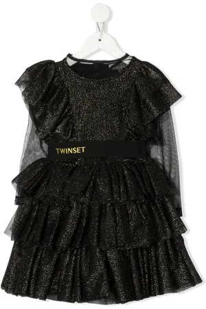Twin-Set Tüllkleid in Glitter-Optik mit Rüschen