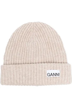 Ganni Gerippte Beanie mit Logo-Patch
