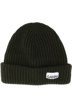 Ganni Gerippte Beanie mit Logo-Patch