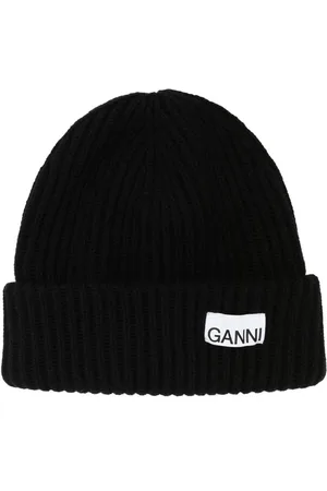 Ganni Gerippte Beanie mit Logo-Patch