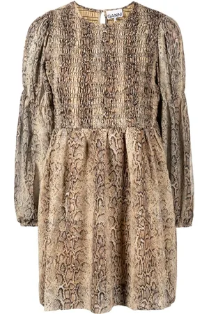 Ganni Midikleid mit Schlangen-Print