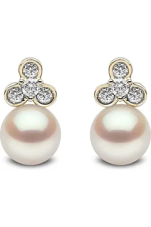 Yoko London 18kt Trend Gelbgoldohrstecker mit Süßwasserperle und Diamanten