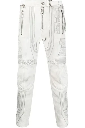 Balmain Bestickte Tapered-Hose aus Leder