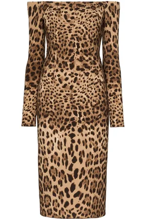 Dolce & Gabbana Schulterfreies Midikleid mit Leoparden-Print