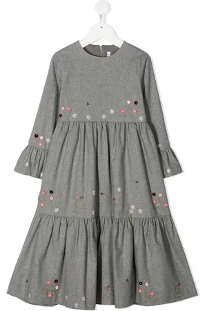 Il gufo Langes Kleid mit Blumenstickerei