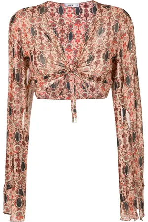 AMIR SLAMA Cropped-Bluse mit Blumen-Print