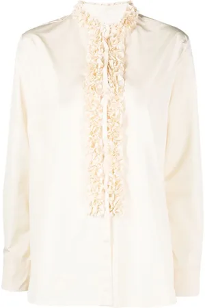 Jil Sander Bestickte Bluse mit Rüschenborten