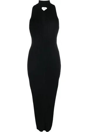 Courrèges Geripptes Midikleid mit Cut-Outs