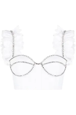 AREA Cropped-Top mit Kristallen