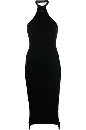Courrèges Geripptes Neckholder-Kleid