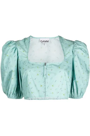Ganni Cropped-Bluse mit Blumen-Print