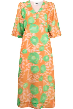 Ganni Midikleid mit Blumen-Print