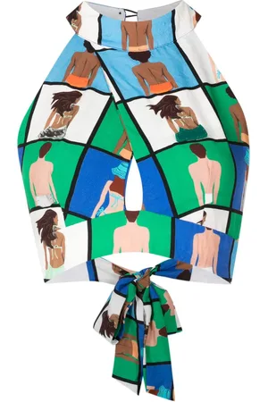 AMIR SLAMA Neckholder-Top mit grafischem Print