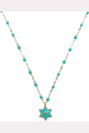 GIGI CLOZEAU 18kt Gelbgoldhalskette mit Türkis und Diamanten