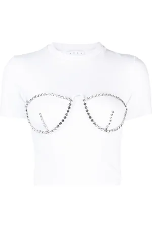 AREA Cropped-T-Shirt mit Kristallen