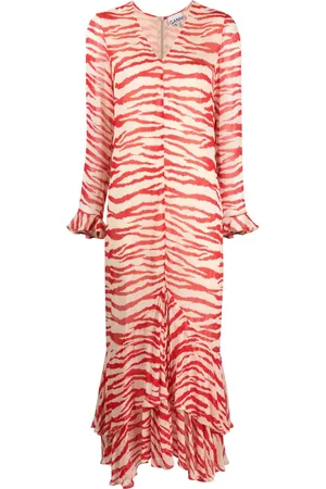 Ganni Maxikleid mit Tiger-Print