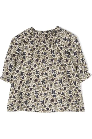BONPOINT Gerüschtes Cordkleid mit Blumen-Print