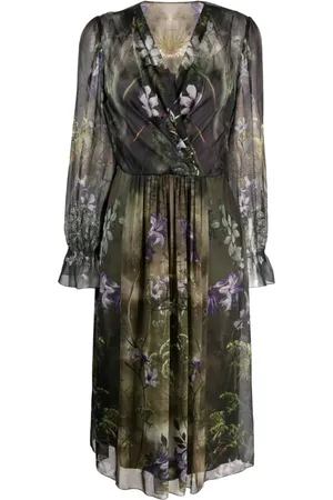 Alberta Ferretti Midikleid aus Seide mit Blumen-Print