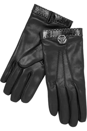 Philipp Plein Lederhandschuhe mit Logo-Patch