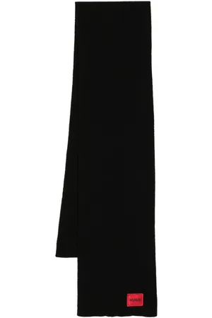 HUGO BOSS Gestrickter Schal mit Logo-Patch