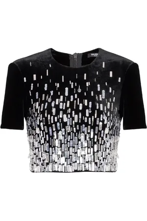 Balmain Cropped-Bluse mit Pailletten