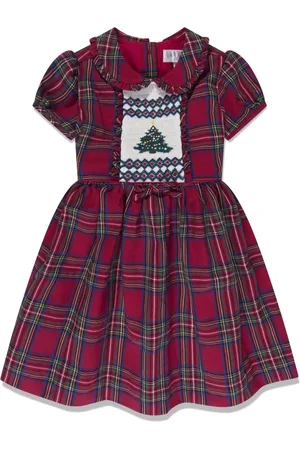 Rachel Riley Kariertes Kleid mit Weihnachtsbaum