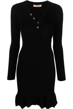 Twin-Set Geripptes Strickkleid mit Rüschensaum