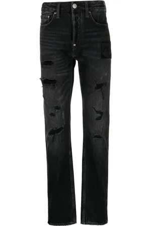 Evisu Halbhohe Jeans im Distressed-Look