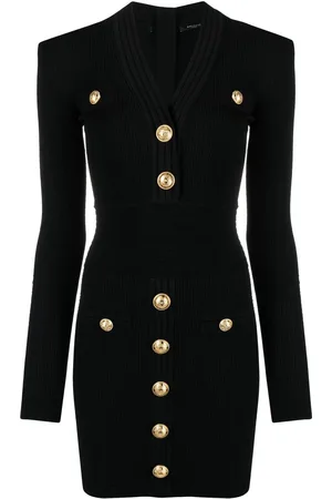 Balmain Geripptes Minikleid mit Knopfdetail