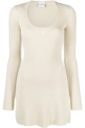 Courrèges Geripptes Strickkleid mit Logo-Stickerei