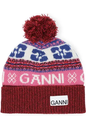 Ganni Beanie mit Intarsien-Strickmuster