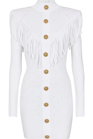 Balmain Gestricktes Minikleid mit Fransen
