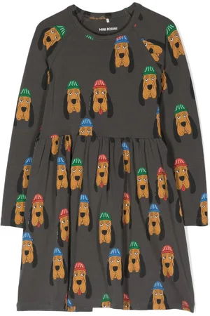 Mini Rodini Langärmeliges Midikleid mit Hunde-Print