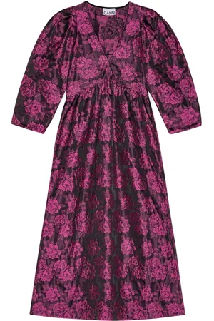 Ganni Jacquard-Midikleid mit Puffärmeln