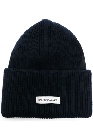 Emporio Armani Grob gestrickte Mütze mit Logo-Patch