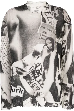 R13 Kaschmirpullover mit Zeitungs-Print