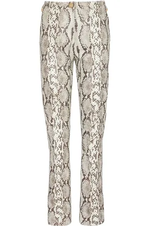 Balmain Gerade Lederhose mit Schlangen-Effekt