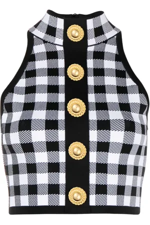 Balmain 5-Button Cropped-Top mit Check