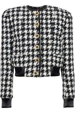 Balmain 6-Button Tweed-Jacke mit Hahnentrittmuster