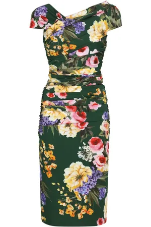 Dolce & Gabbana Gerafftes Midikleid mit Blumen-Print